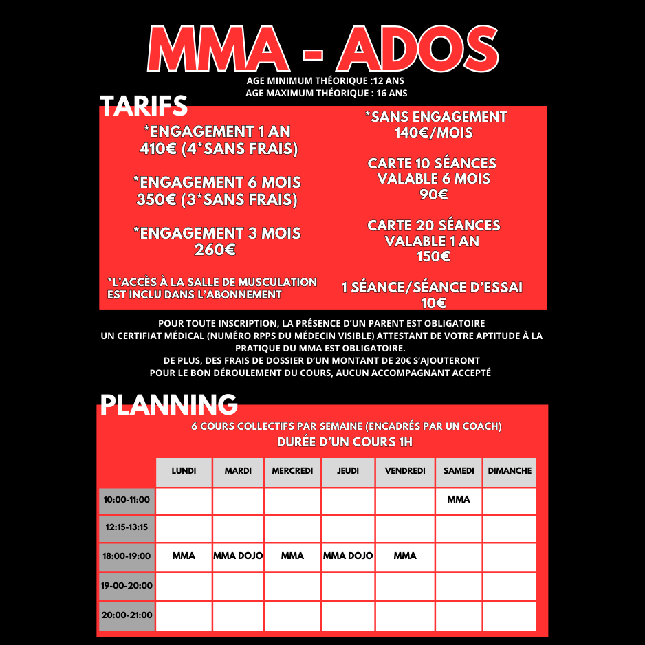 tarif mma ados montpellier